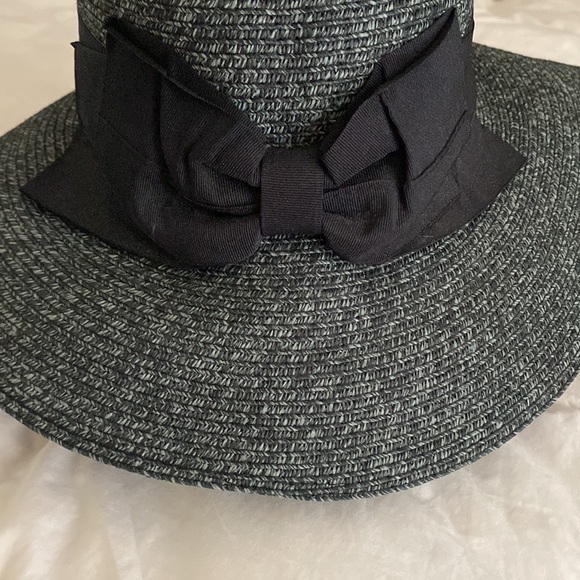 Grey Black Sun Hat wide black bow mid rim 57cm - Picture 2 of 3